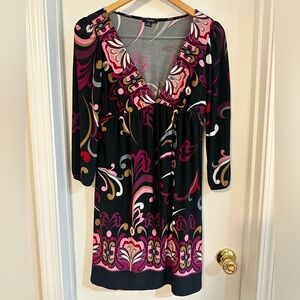 Rhapsody Black and Pink Floral Long Sleeve Dress
